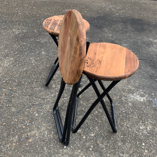 新作 1点限定 アップサイクル 丸椅子 折りたたみ可能 鉄脚 艶消し