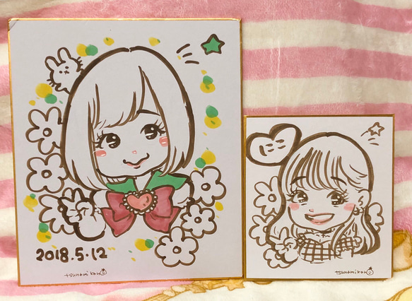 似顔絵イラストsampleページ♡ 単色似顔絵 色紙サイズ イラスト natsumike 通販 5093873