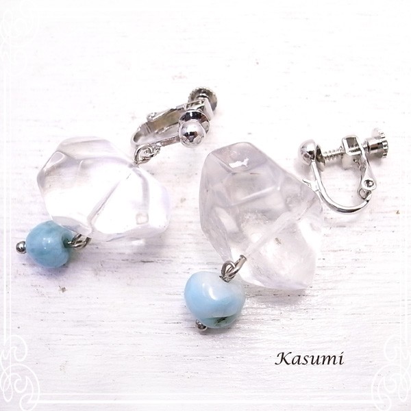 Kasumi　ラリマーと水晶のイヤリング　de-59-ks-272 4,100円