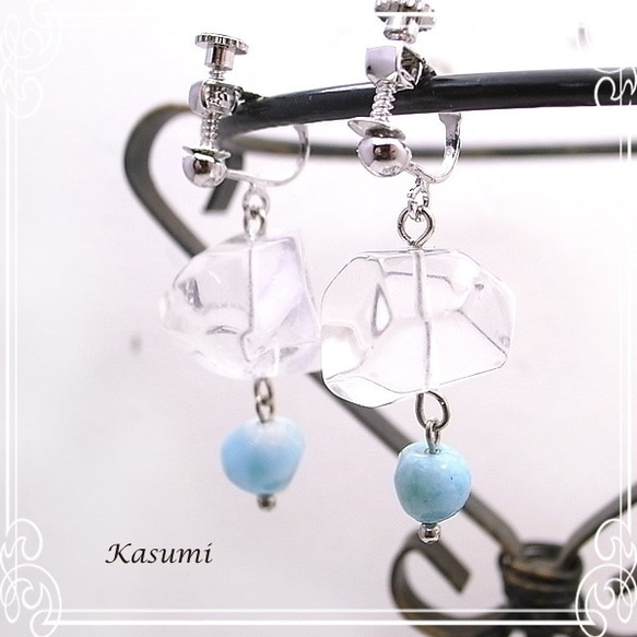 Kasumi　ラリマーと水晶のイヤリング　de-59-ks-272 5枚目の画像