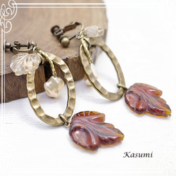 Kasumi Leaf圖案和淡水珍珠耳環de-59-ks-288 第4張的照片