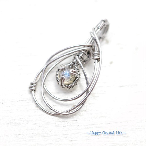 ハピクリ　ラブラドライトのワイヤーペンダント　ペンダントトップ　de-14-hc-038