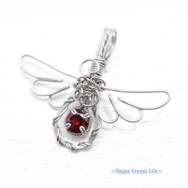 ハピクリ　ガーネットのワイヤーアートペンダント　ペンダントトップ　de-14-hc-040