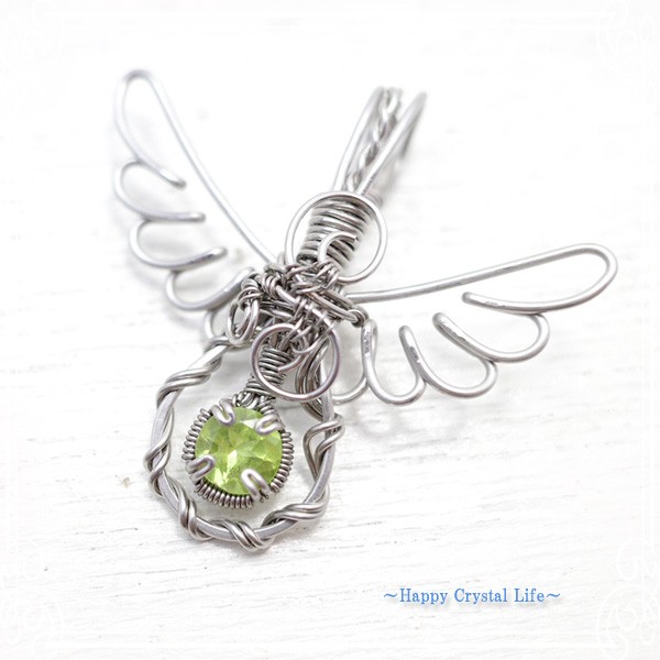 ハピクリ　ペリドットのワイヤーアートペンダント　ペンダントトップ　de-14-hc-041