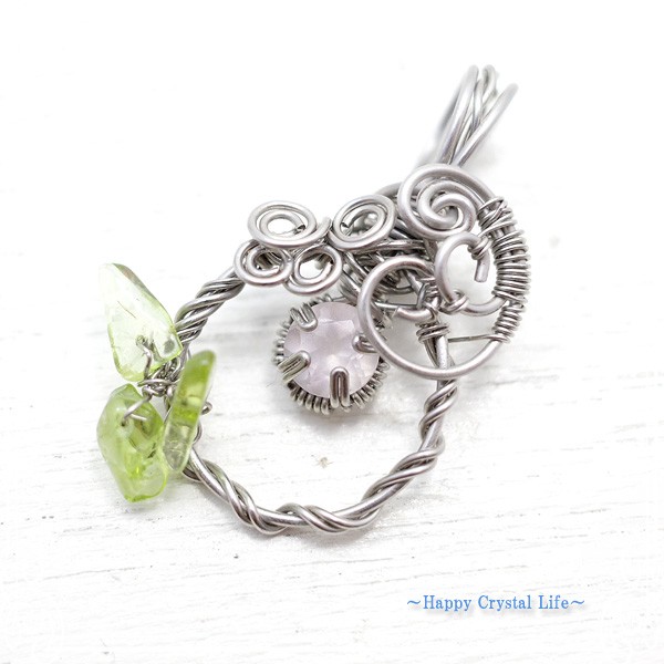 ハピクリ　ローズクォーツのワイヤーペンダント　ペンダントトップ　de-14-hc-045