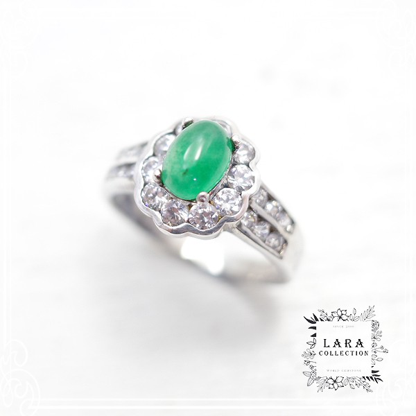 Lara collection　ジェイド翡翠＆ジルコニアシルバーリング【12号】　de-01-la-38