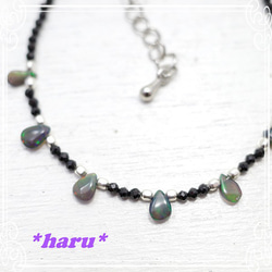 * haru * 黑色蛋白石和黑色尖晶石手鍊 de-107-hr-06 第2張的照片