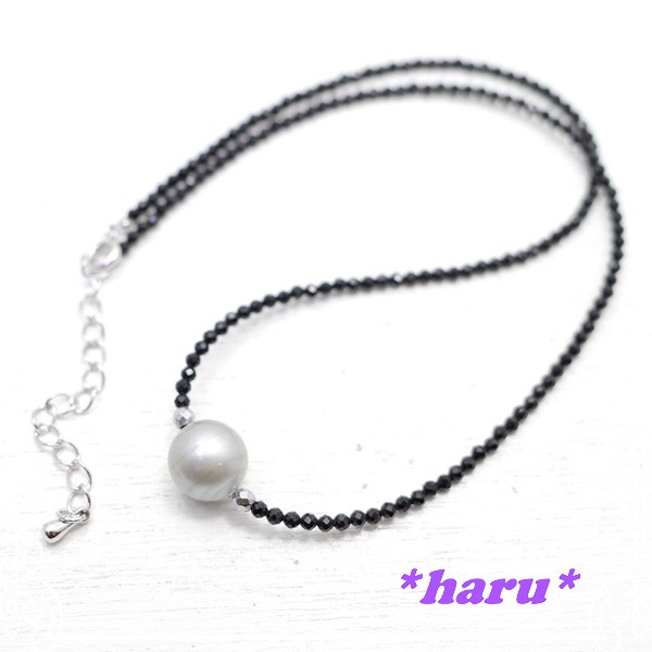 *haru*　南洋真珠＆ブラックスピネル　ネックレス　de-107-hr-28