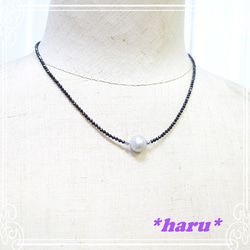 * haru *南洋珍珠和黑尖晶石項鍊de-107-hr-28 第5張的照片