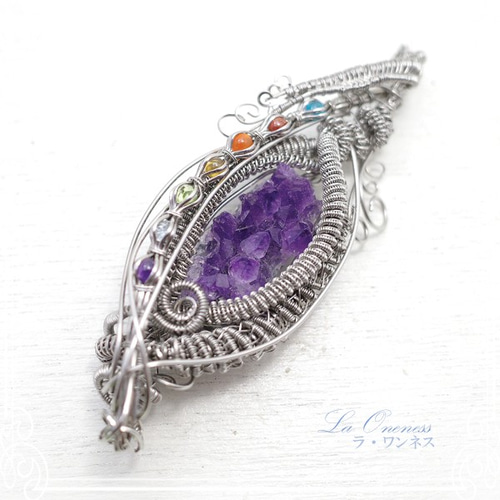 デザイン アメジスト ペンダント アメジスト×マルチカラージュエル K18/PTペンダントトップ