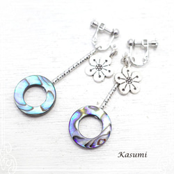 Kasumi Karen Silver 和 Avalon 貝殼耳環 de-59-ks-321 第1張的照片