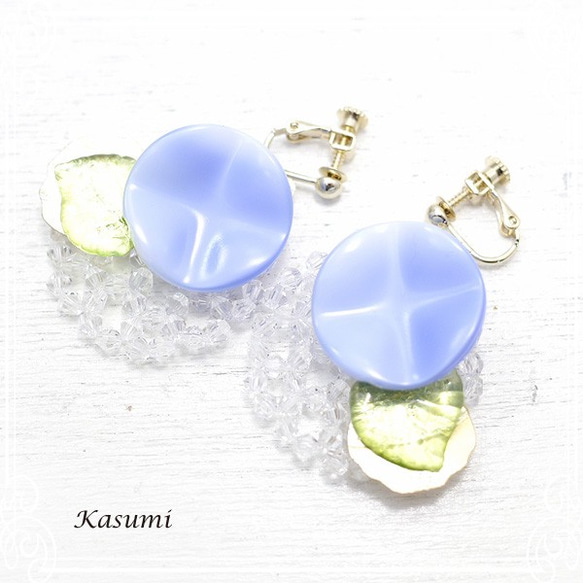 Kasumi Vintage 鈕扣“天藍色”耳環 de-59-ks-324 第1張的照片