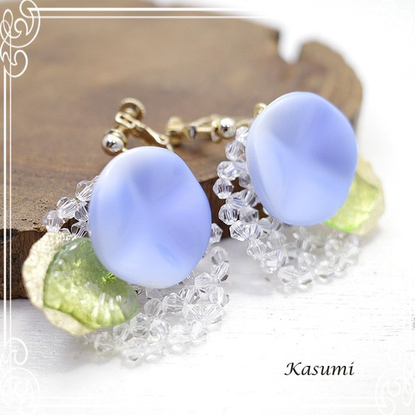Kasumi Vintage 鈕扣“天藍色”耳環 de-59-ks-324 第4張的照片