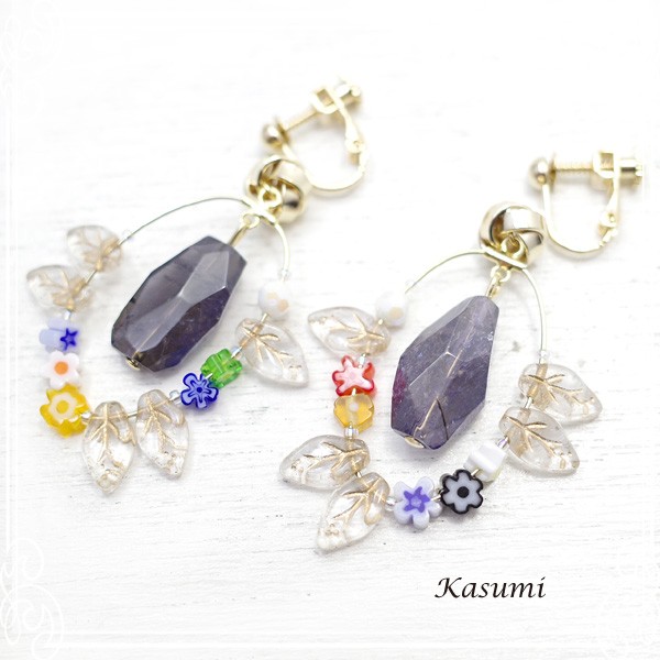 Kasumi　アイオライトとミルフィオリビーズのイヤリング　de-59-ks-341