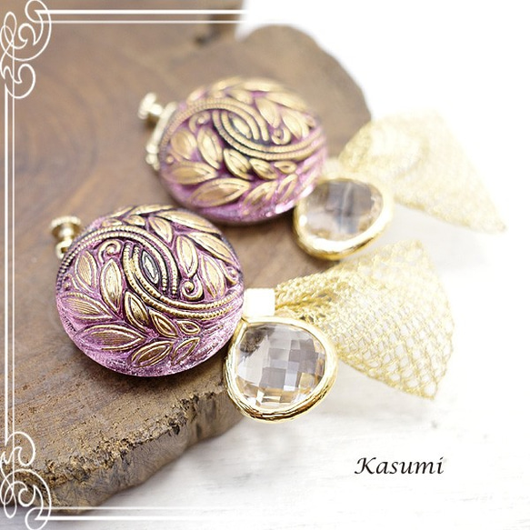 Kasumi 捷克復古鈕扣和切割玻璃耳環 de-59-ks-344 第4張的照片