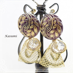 Kasumi 捷克復古鈕扣和切割玻璃耳環 de-59-ks-344 第5張的照片