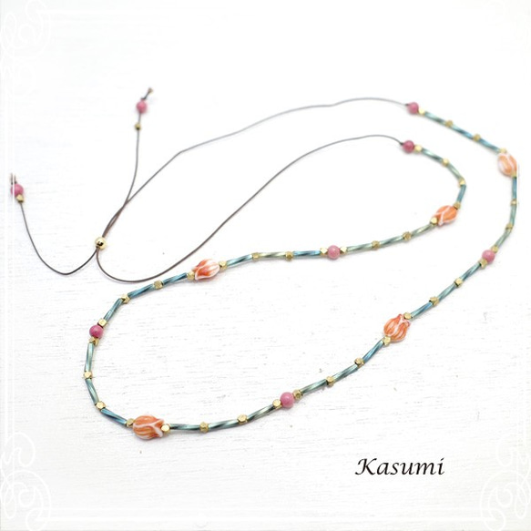 Kasumi 德國復古鬱金香珠和玫瑰紅項鍊 de-59-ks-345 第1張的照片