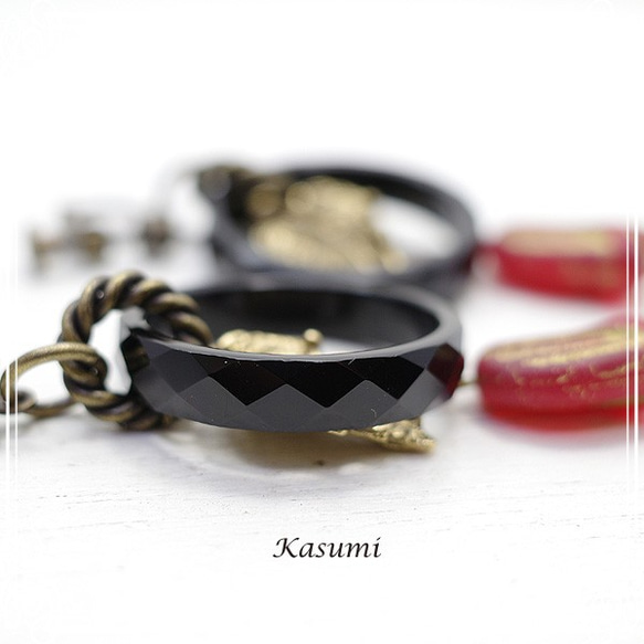 Kasumi 鬱金香珠和縞瑪瑙戒指耳環 de-59-ks-346 第3張的照片