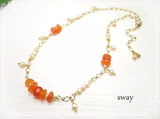 sway　「ren」ネックレス：オレンジ＋淡水パール　sw-018