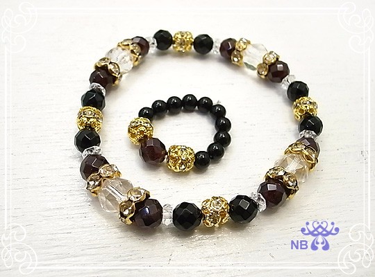 Natural Brilliance　ガーネット・オニキスブレスレット　ピンキーリング付　rkw0035
