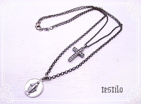 testilo　シルバーメダイ＆クロスネックレス　de-08-07