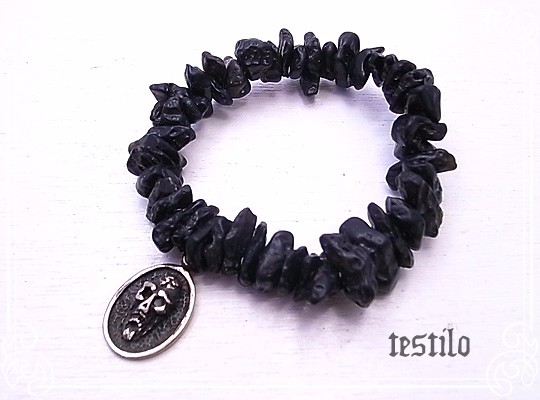 testilo　シルバースカルチャーム＆ラヴァーストーンブレスレット　de-08-08