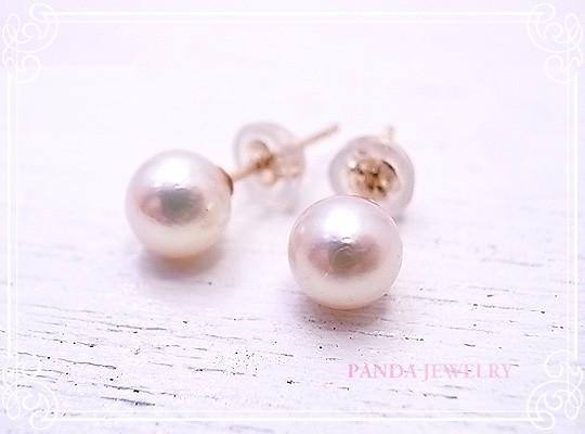 PANDA JEWELRY 　K10PGシンプルな本真珠プチピアス　p-046-p-k10pg