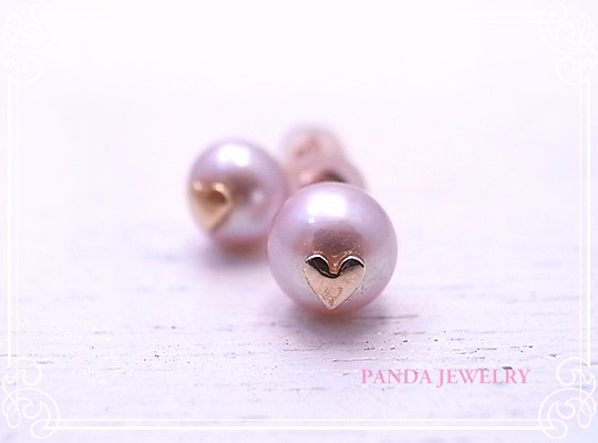 PANDA JEWELRY 　K10PGラブリーハートのプチパールピアス　p-048-p