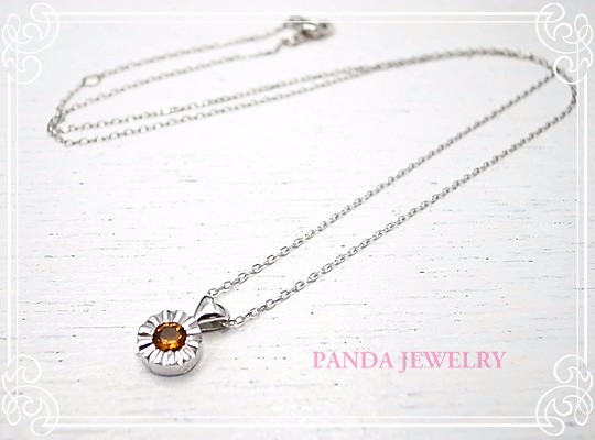 PANDA JEWELRY 　K10WGキラキラハートのネックレス（シトリン）　p-017-n-c