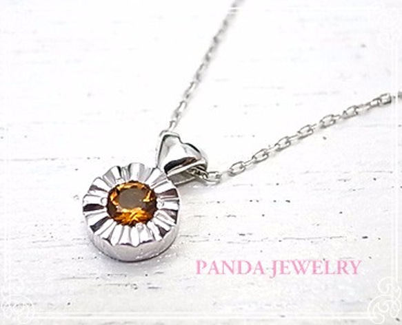 PANDA JEWELRY 　K10WGキラキラハートのネックレス（シトリン）　p-017-n-c 2枚目の画像