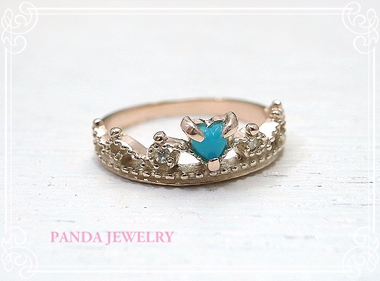 PANDA JEWELRY 　K10お姫様ティアラリング（K10）（ターコイズ）　p-013-r-t