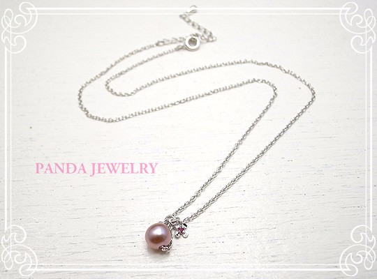 PANDA JEWELRY 　シンデレラパールネックレス・ルビーお花　p-004-n-r