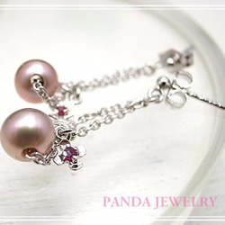 PANDA JEWELRY 　シンデレラパールピアス・ルビーお花　p-004-p-r 3枚目の画像