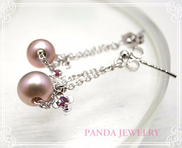 PANDA JEWELRY 　シンデレラパールピアス・ルビーお花　p-004-p-r 3枚目の画像