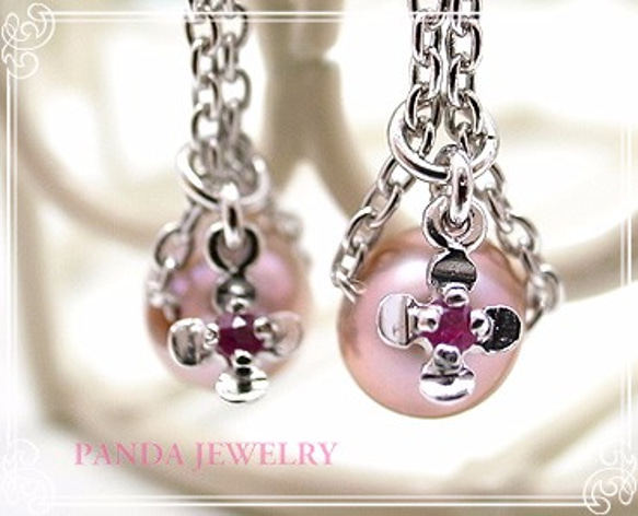 PANDA JEWELRY 　シンデレラパールピアス・ルビーお花　p-004-p-r 4枚目の画像