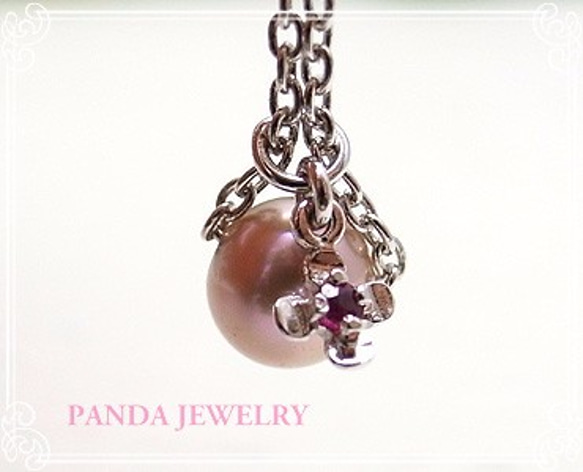 PANDA JEWELRY 　シンデレラパールピアス・ルビーお花　p-004-p-r 5枚目の画像