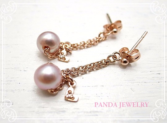 PANDA JEWELRY 　シンデレラパールピアス・ダイヤハート　p-005-p-pg