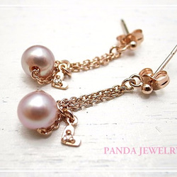 PANDA JEWELRY 　シンデレラパールピアス・ダイヤハート　p-005-p-pg 1枚目の画像