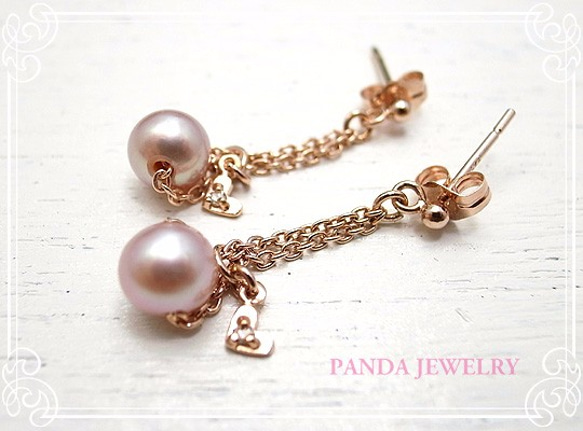 PANDA JEWELRY 　シンデレラパールピアス・ダイヤハート　p-005-p-pg 1枚目の画像