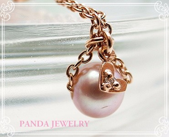 PANDA JEWELRY 　シンデレラパールピアス・ダイヤハート　p-005-p-pg 5枚目の画像