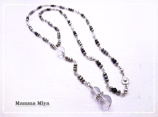 Mamma Miya　黒瑪瑙・赤鉄鋼・黄鉄鉱・水晶の首輪（RC）　de-51-20