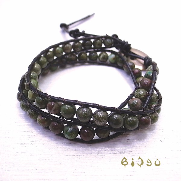 毘殊　ラップブレスレット レインフォレストジャスパー　de-15-bj-203