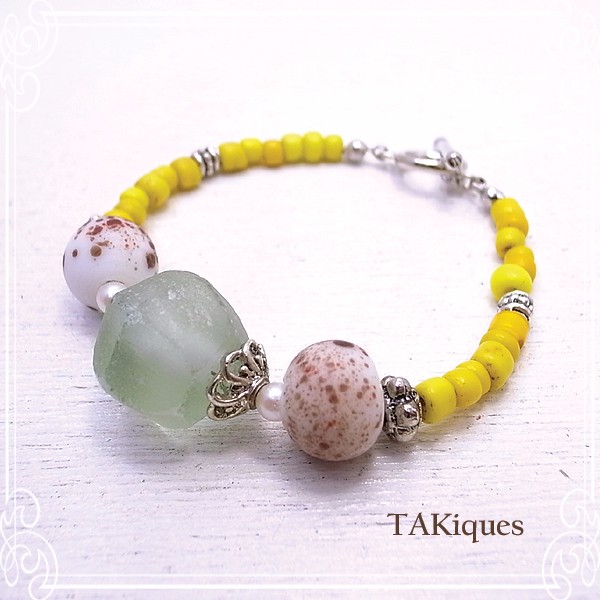 TAKiques　アンティークガラスビーズブレスレット　de-74-tq-010