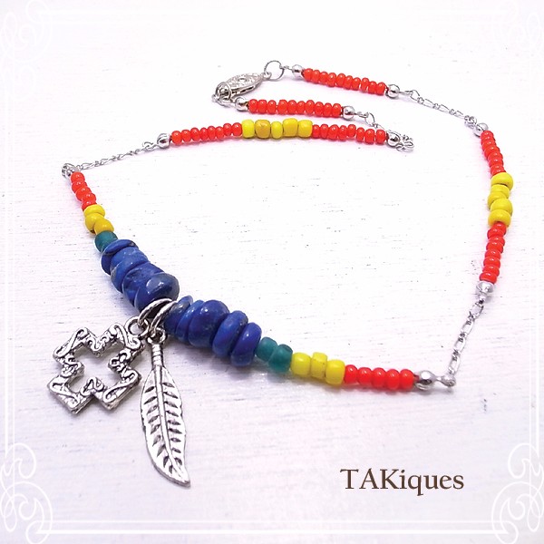 TAKiques　アンティークガラスビーズ&チャームネックレス　de-74-tq-012