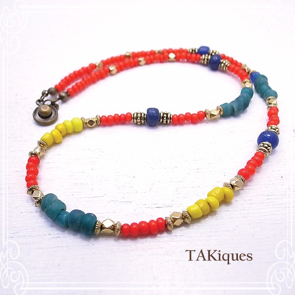 TAKiques　アンティークガラスビーズネックレス　de-74-tq-013