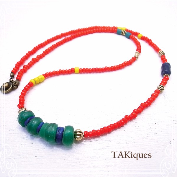 TAKiques　アンティークガラスビーズネックレス　de-74-tq-014
