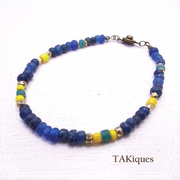 TAKiques　アンティークガラスビーズアンクレット　de-74-tq-017