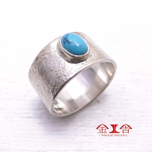 金工舎　ターコイズ　シルバーリング（17号）　シャビィ仕上げ　de-24-ks-15