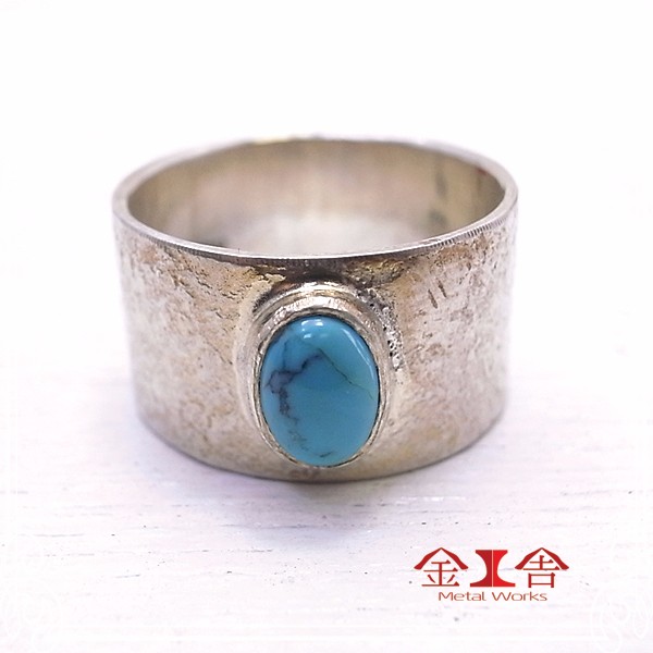 金工舎　ターコイズ　シルバーリング（17号）　シャビィ仕上げ　de-24-ks-15