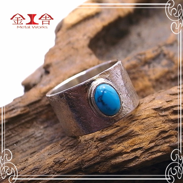 金工舎　ターコイズ　シルバーリング（17号）　シャビィ仕上げ　de-24-ks-15